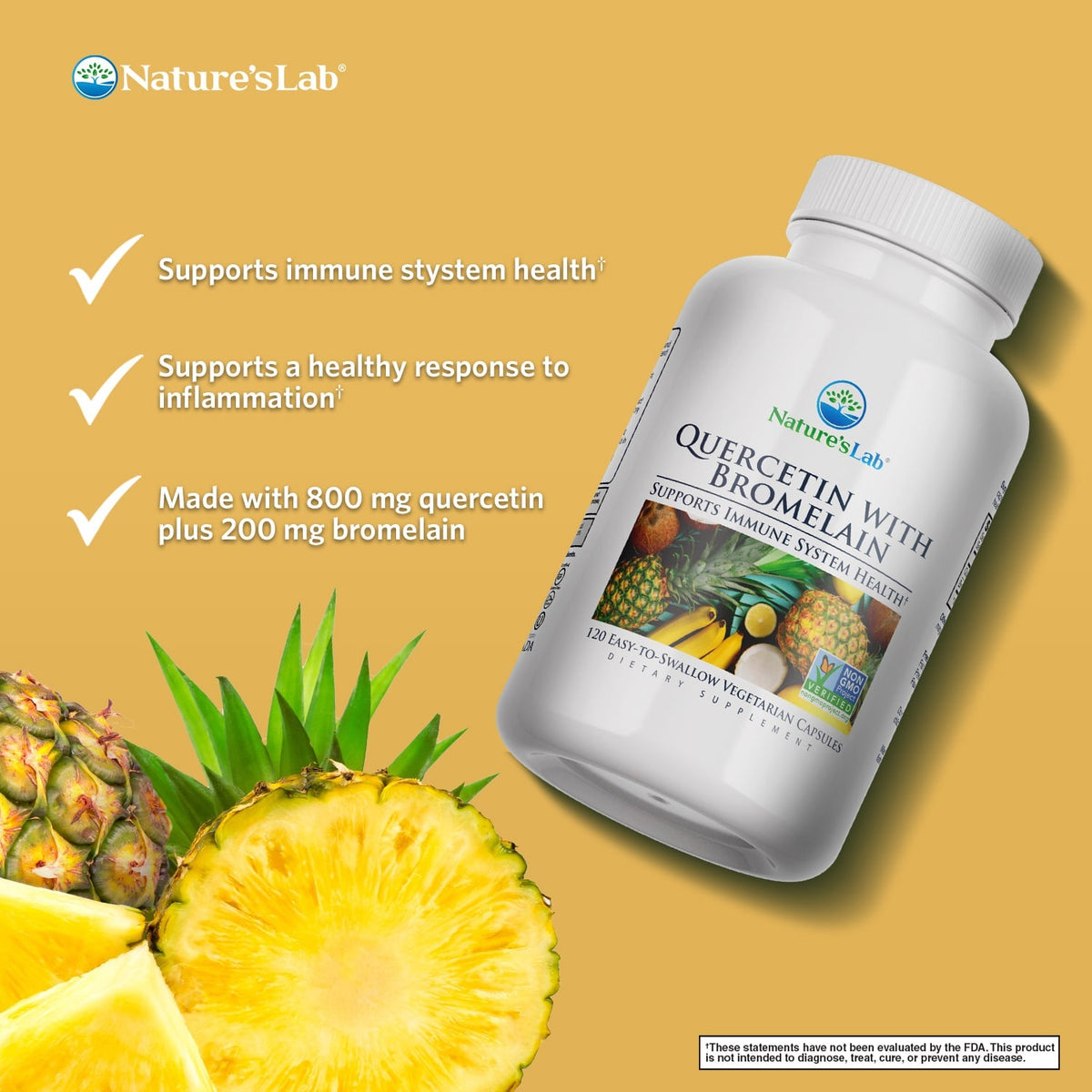 Nature's Lab Quercetin Bromelain - 120 Capsules – view 3