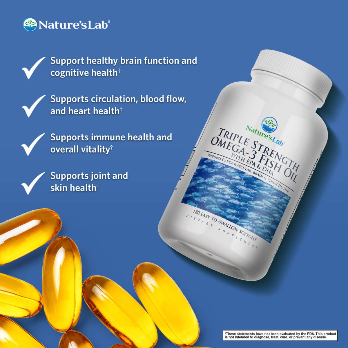 Nature's Lab Triple Strength Omega-3 Fish Oil with EPA & DHA - 180 Softgels – view 3
